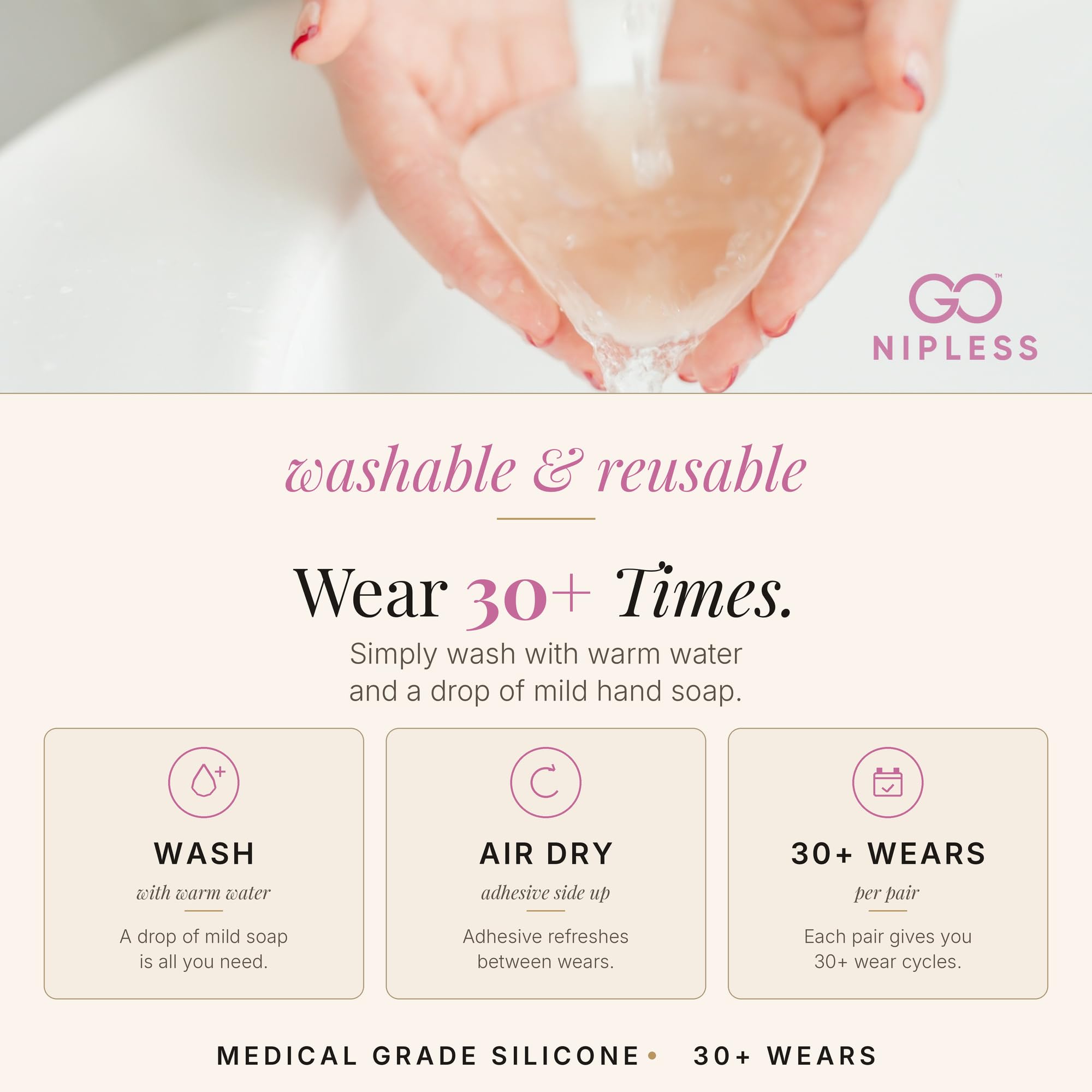 Go Nipless 2 Pairs Value Pack - two pairs reusable silicone nipple covers in one box, nude